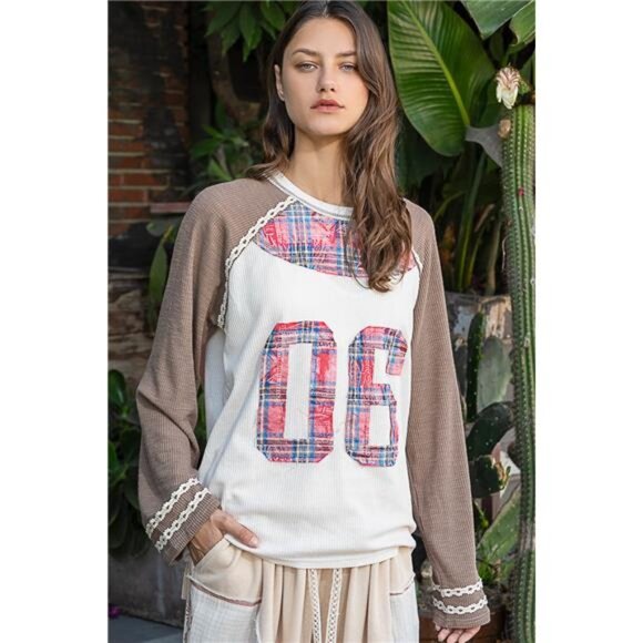 NWT POL Plaid Number 06 Raglan Sleeve T-Shirt - Picture 1 of 4